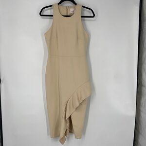 Cinq a Sept Dress Piper Midi Ruffle in Sand Cream Size 4 Quiet Luxury